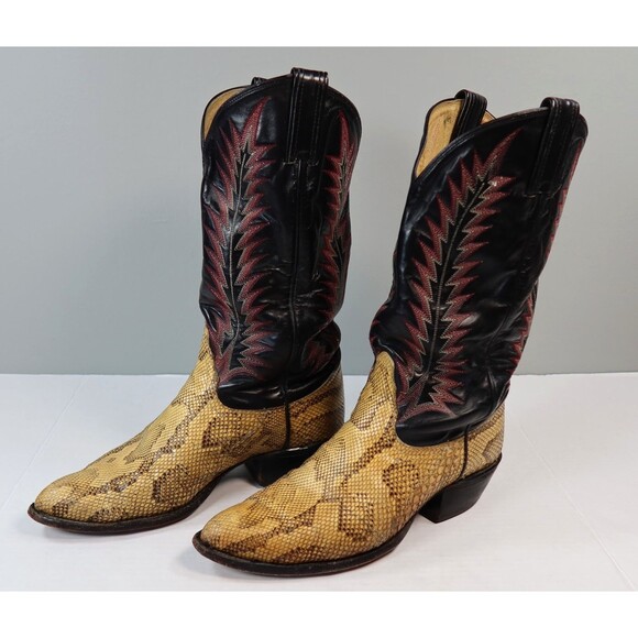 VTG Tony Lama Exotic Python Snakeskin Men\'s Western Cowboy Boots 9225 Size 8EE main image 5